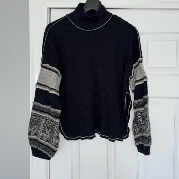 Free People Black and Gray Patterned Sweater - Picture 3 of 7